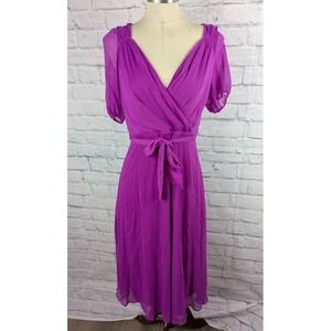 Dkny Balloon-Sleeve MIDI Dress Flamingo Women's Size 6 Short Sleeve Faux Wrap